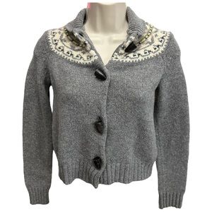 J. Crew Fair Isle Wool Blend Toggle Button Sweater Cardigan Size S Gray Cream